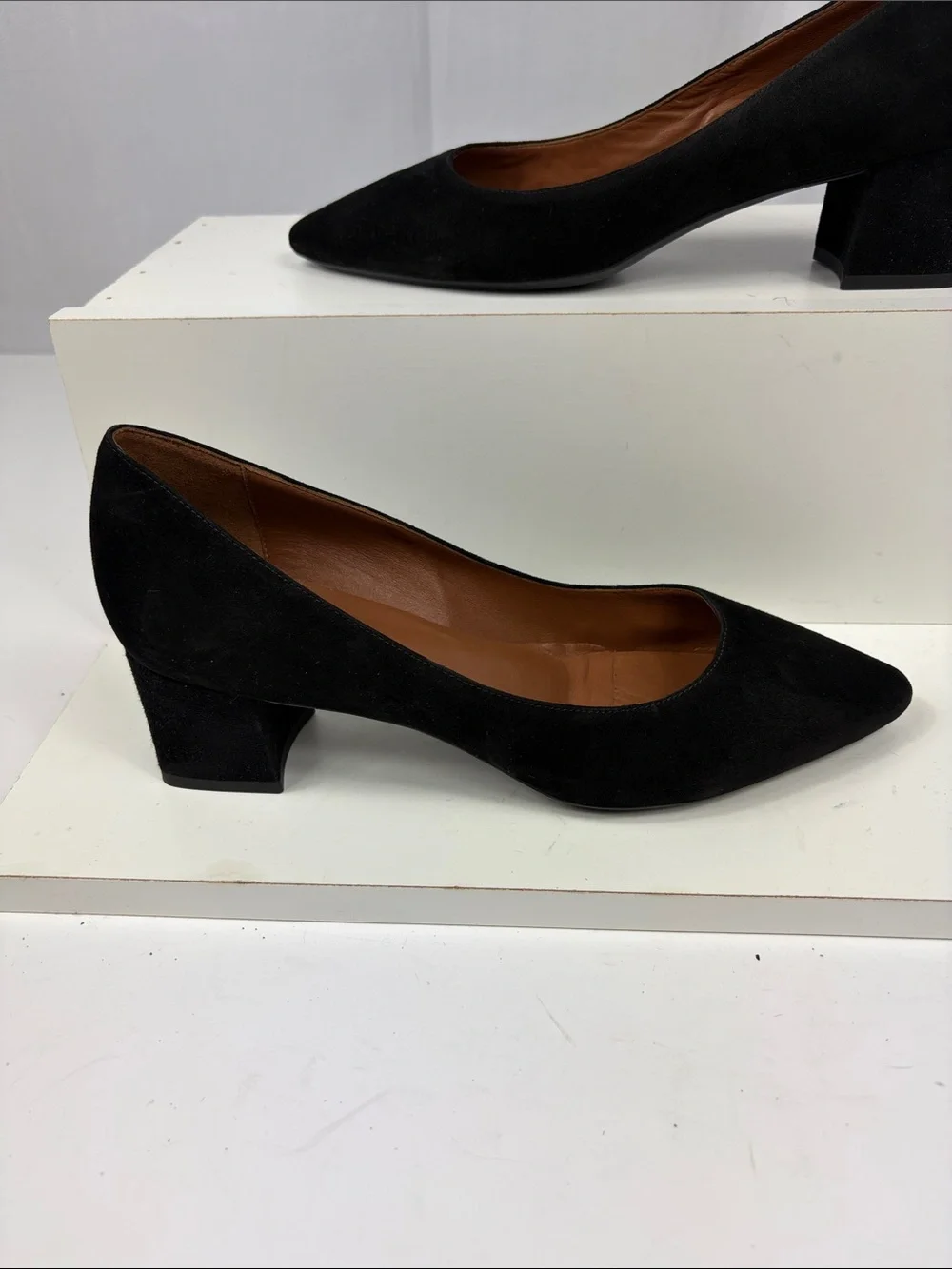 Aquatalia Pasha Suede‎ Block Heel in Black.